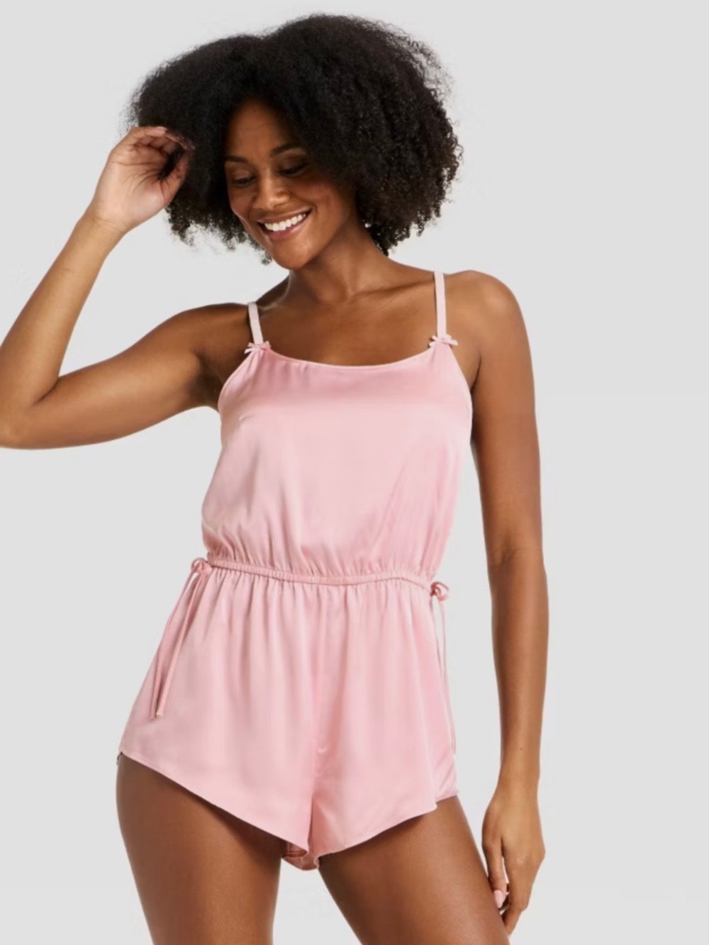 Auden Women's Pink Satin Romper Sleepwear - Soft Pink. Sz XS.